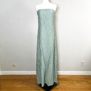 Lulus Radiant Season Plisse Strapless Maxi Dress Sage Green Cutout Back Medium